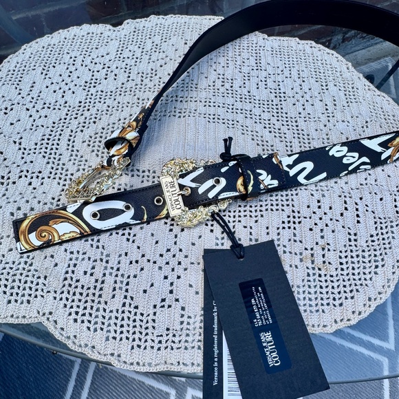 NWT Versace Belt Jeans Couture Collection, Black & Yellow with Gold Buckle, 90cm main image 7
